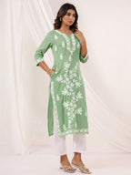 Janasya Light Cotton Embroidered Straight Kurta - Distacart