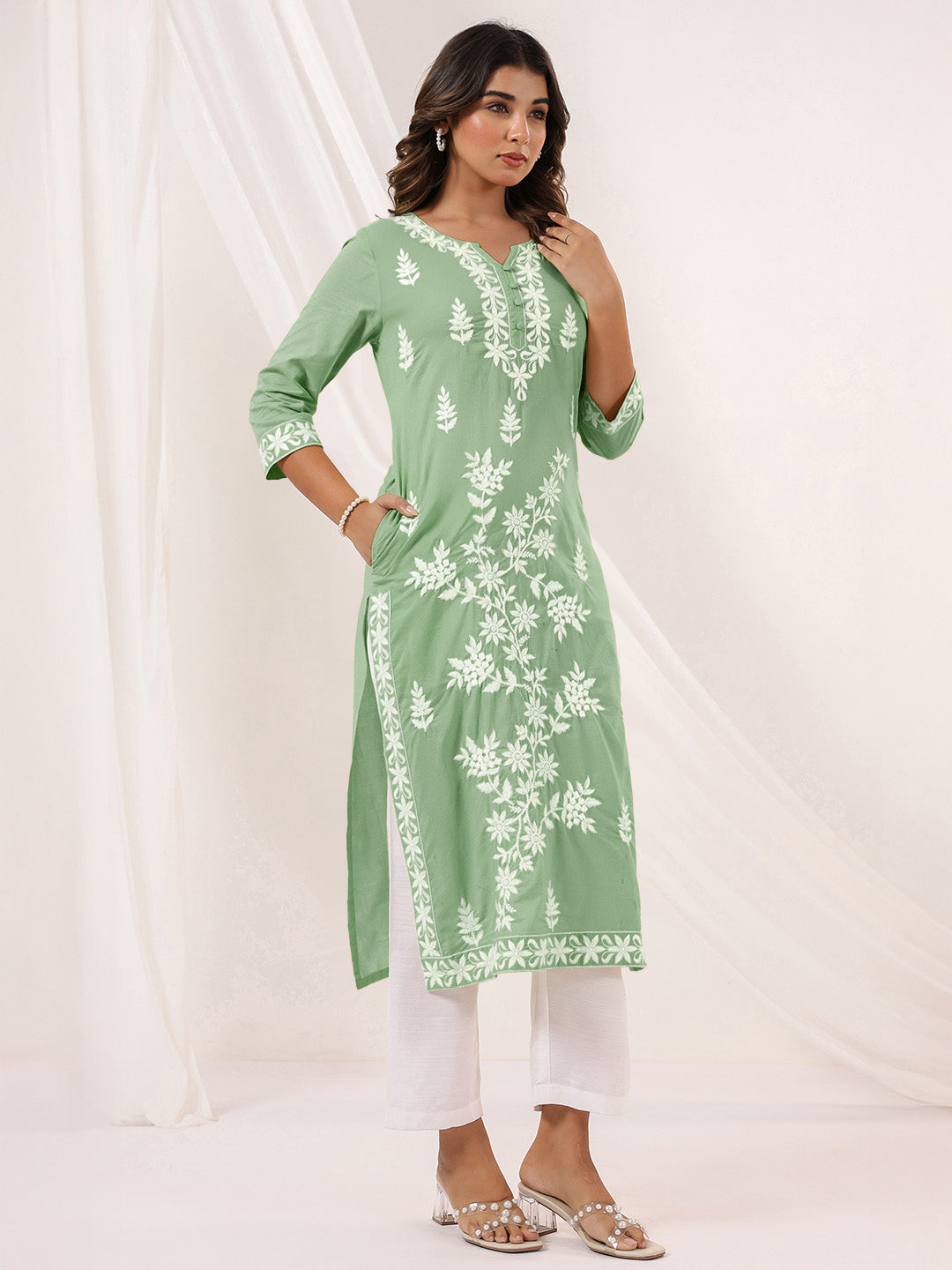 Janasya Light Cotton Embroidered Straight Kurta - Distacart