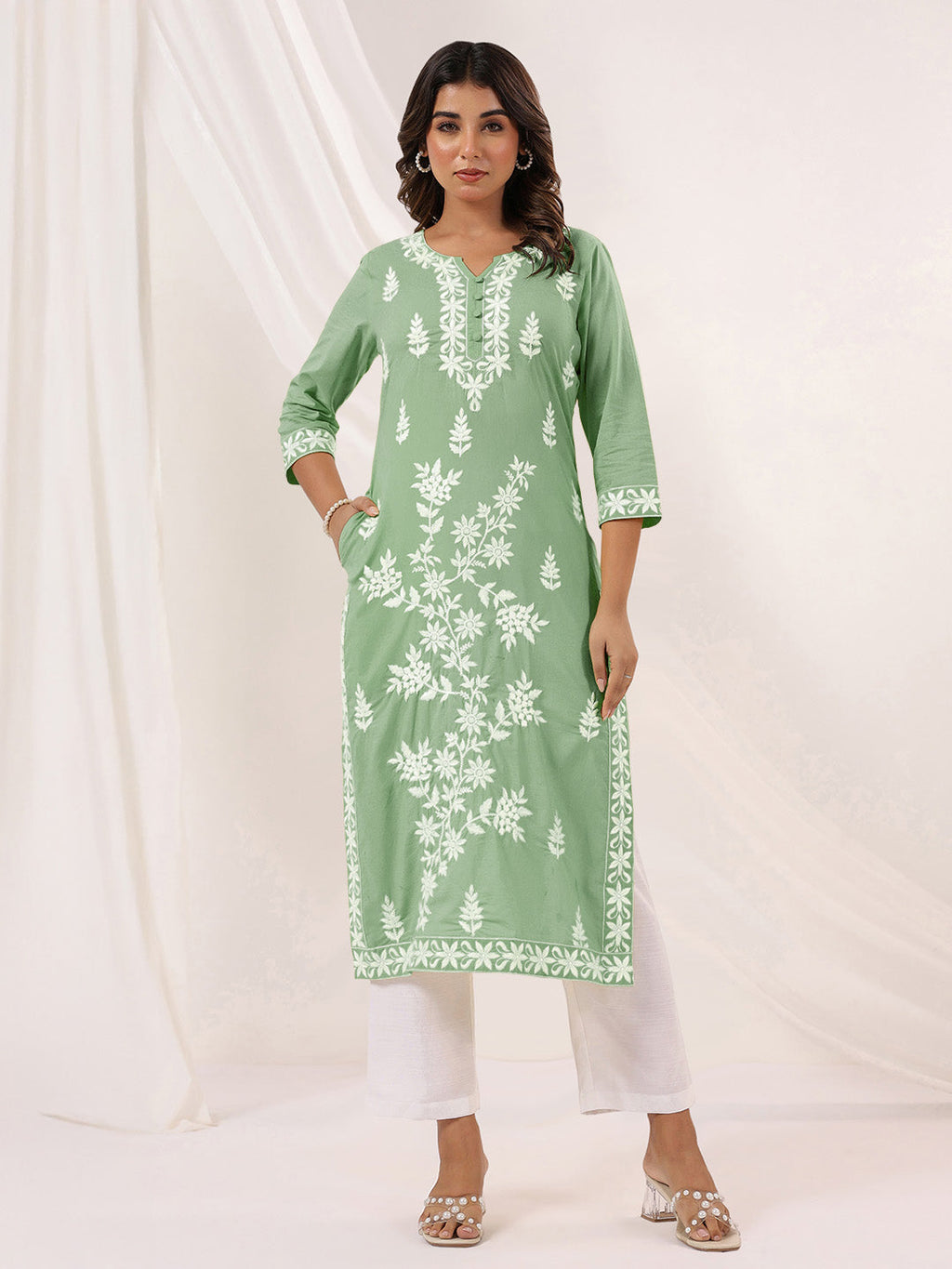 Janasya Light Cotton Embroidered Straight Kurta - Distacart