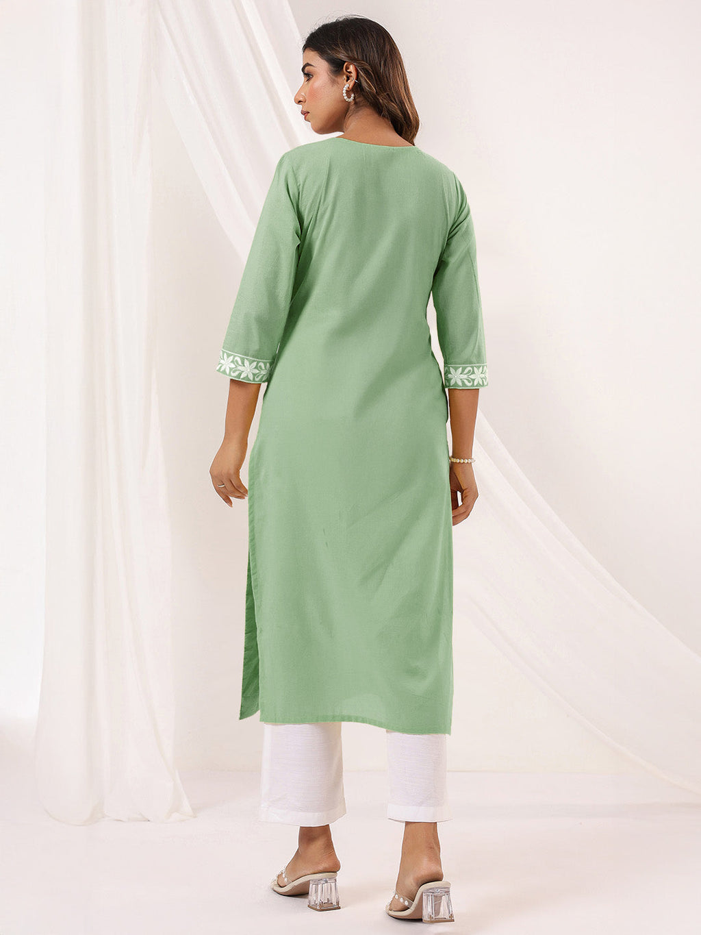 Janasya Light Cotton Embroidered Straight Kurta - Distacart