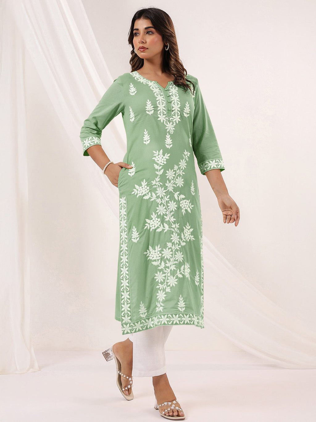 Janasya Light Cotton Embroidered Straight Kurta - Distacart