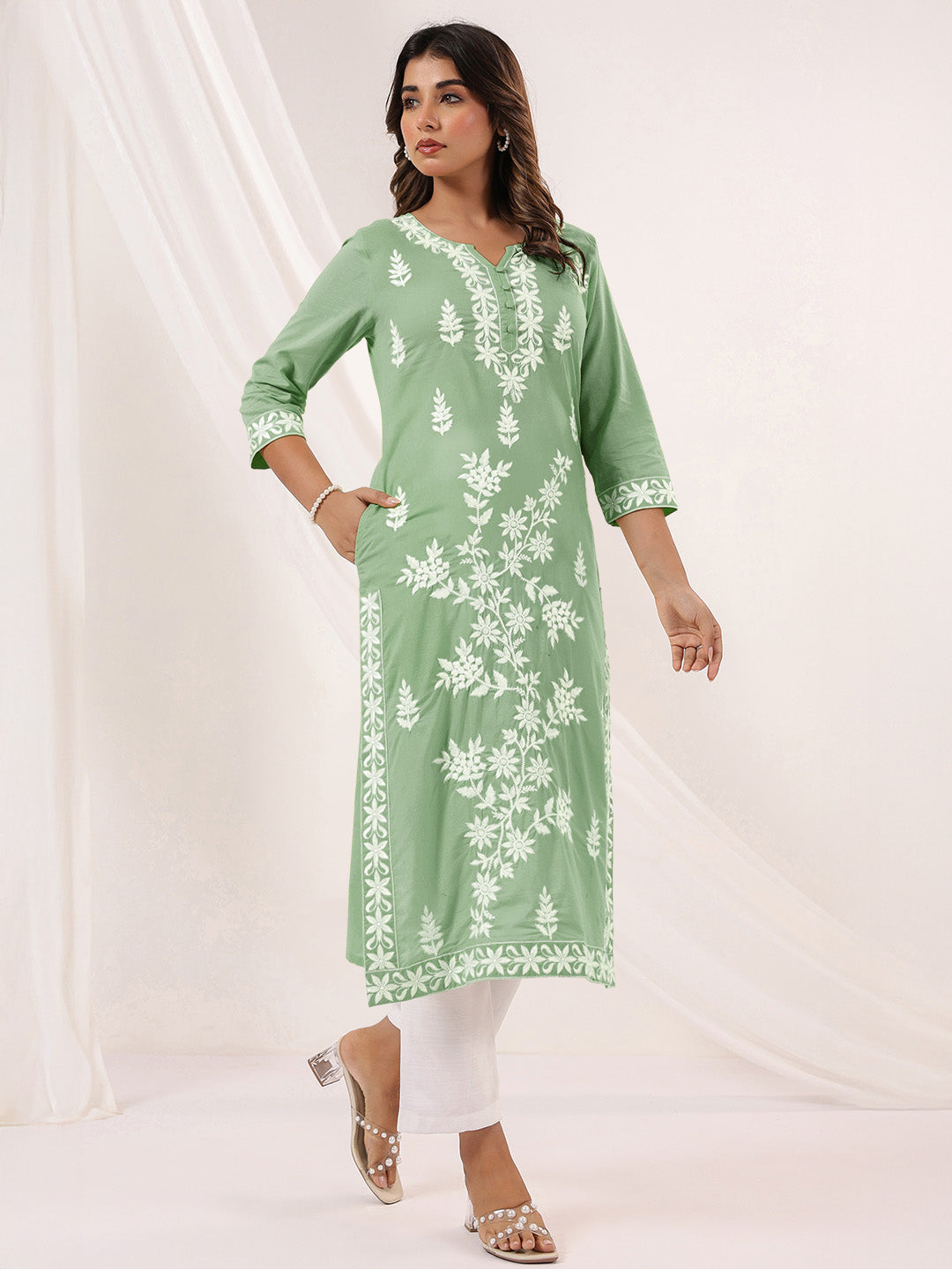 Janasya Light Cotton Embroidered Straight Kurta - Distacart