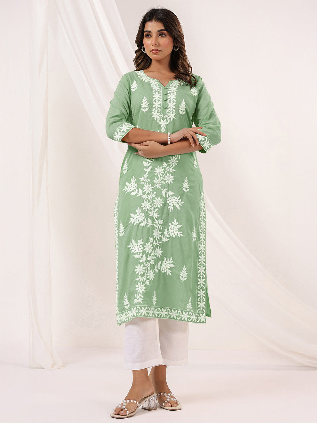 Janasya Light Cotton Embroidered Straight Kurta - Distacart