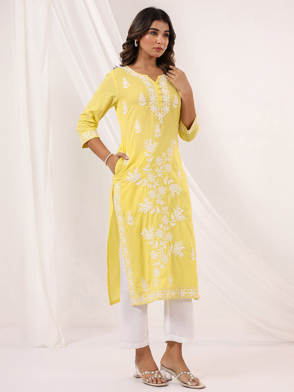 Janasya Light Cotton Embroidered Straight Kurta - Distacart