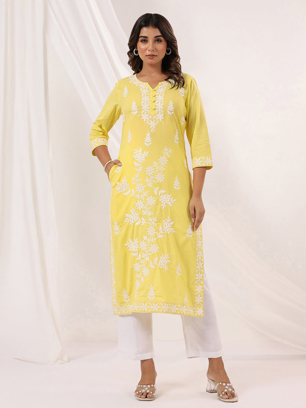 Janasya Light Cotton Embroidered Straight Kurta - Distacart