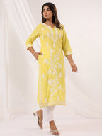 Janasya Light Cotton Embroidered Straight Kurta - Distacart