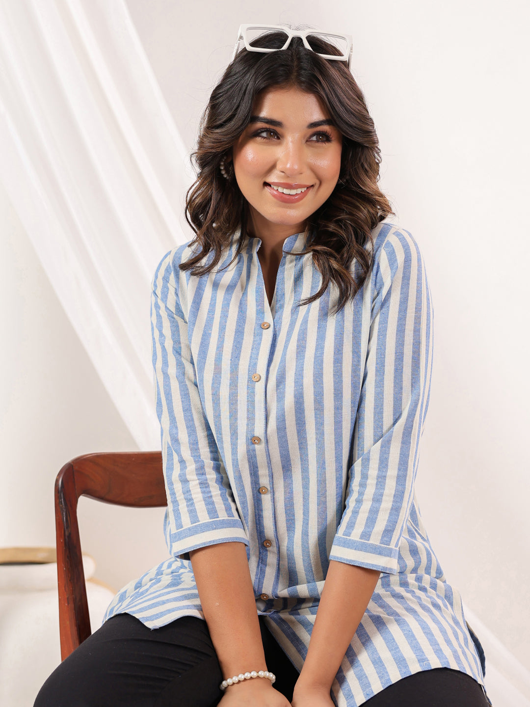 Janasya Light Cotton Striped Straight Kurta - Distacart