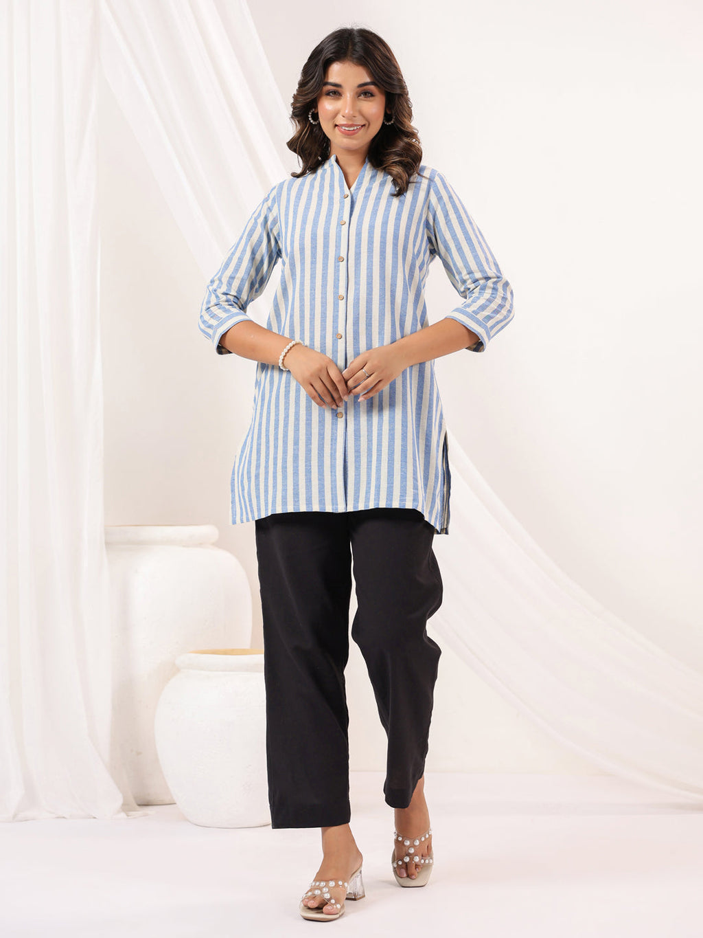 Janasya Light Cotton Striped Straight Kurta - Distacart