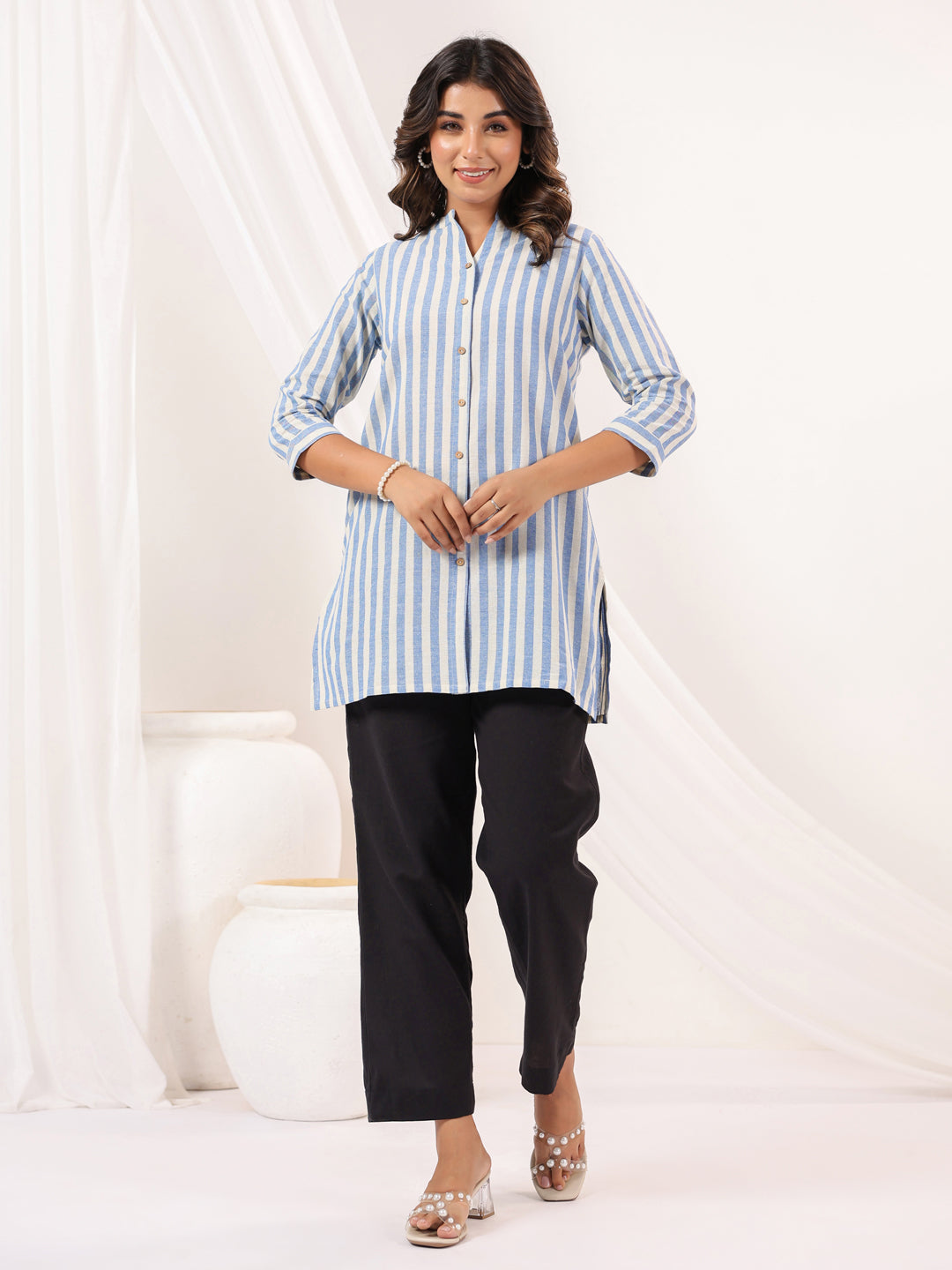 Janasya Light Cotton Striped Straight Kurta - Distacart