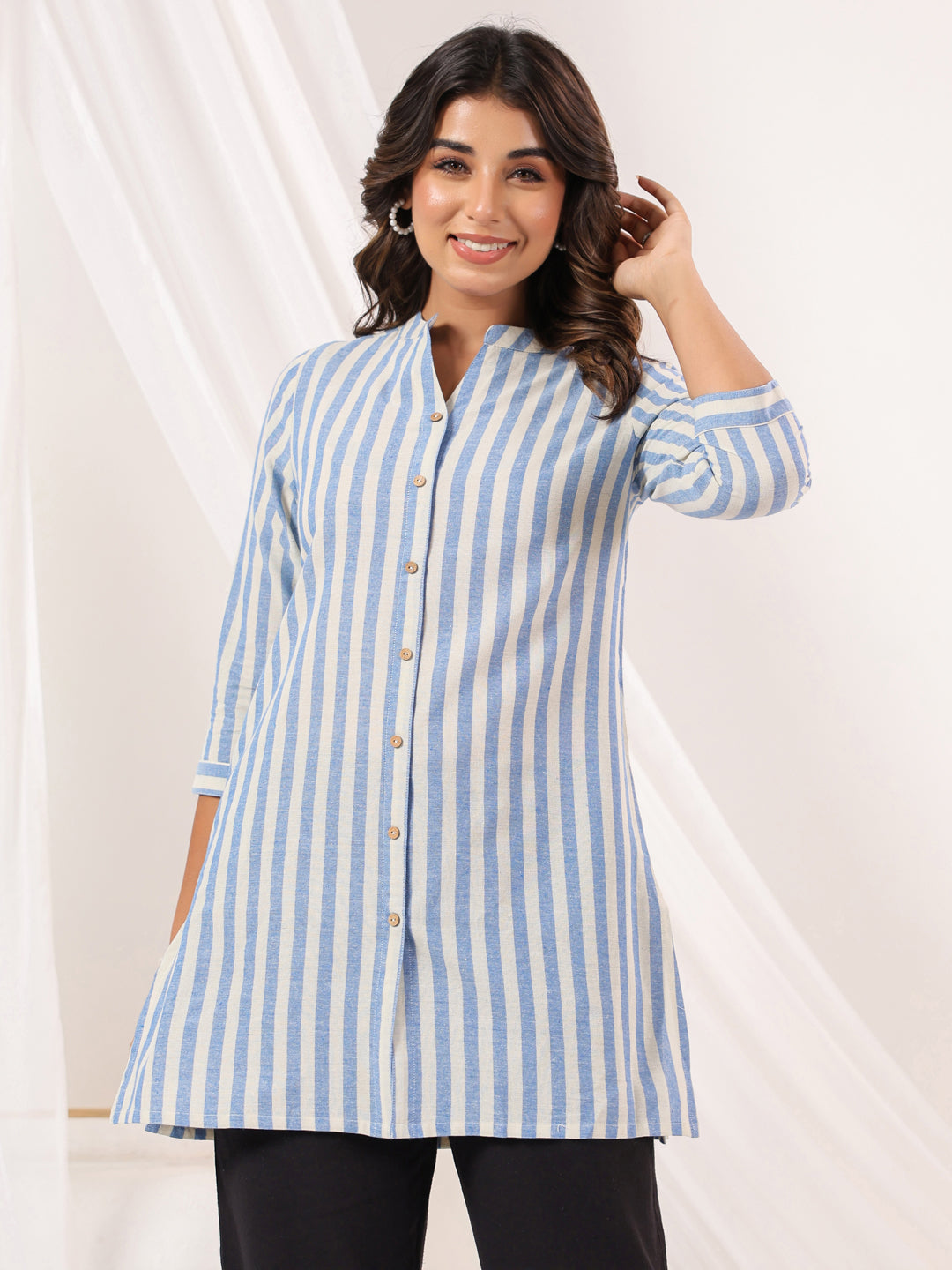 Janasya Light Cotton Striped Straight Kurta - Distacart