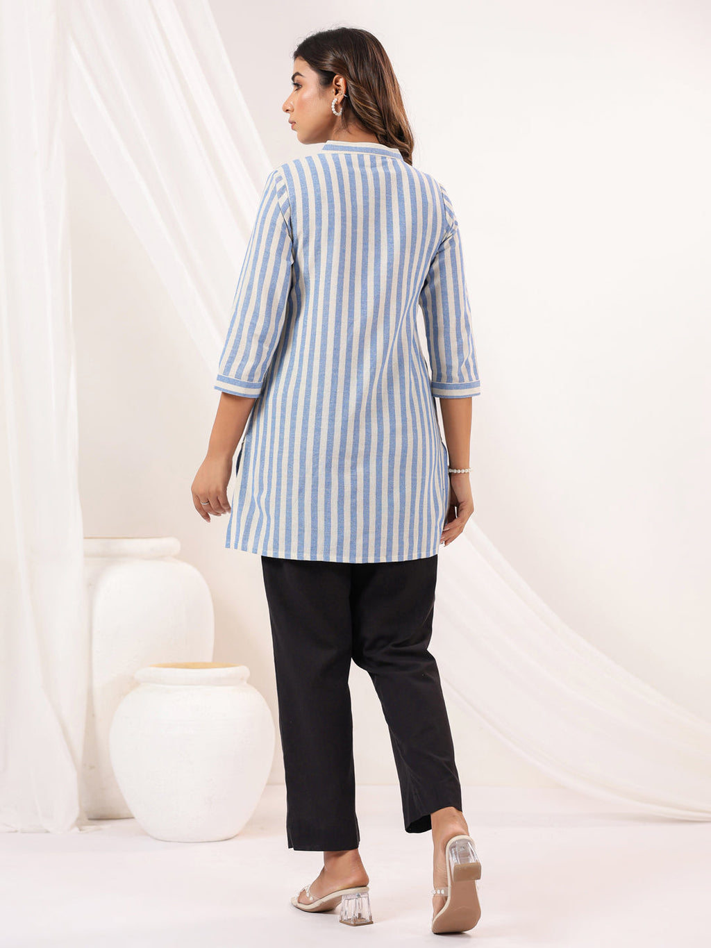 Janasya Light Cotton Striped Straight Kurta - Distacart