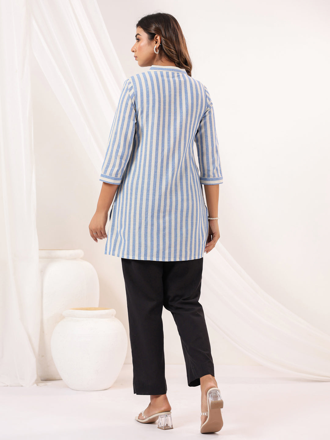 Janasya Light Cotton Striped Straight Kurta - Distacart