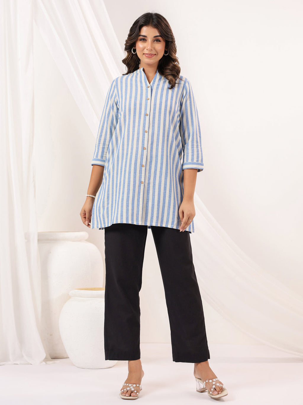 Janasya Light Cotton Striped Straight Kurta - Distacart