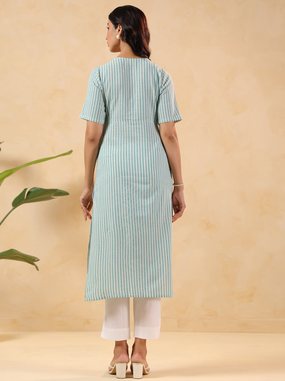 Janasya Light Cotton Striped Straight Kurta - Distacart