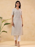 Janasya Light Cotton Striped Straight Kurta - Distacart