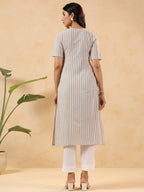 Janasya Light Cotton Striped Straight Kurta - Distacart