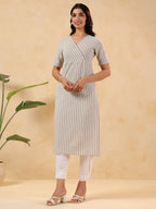 Janasya Light Cotton Striped Straight Kurta - Distacart