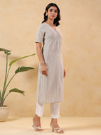 Janasya Light Cotton Striped Straight Kurta - Distacart