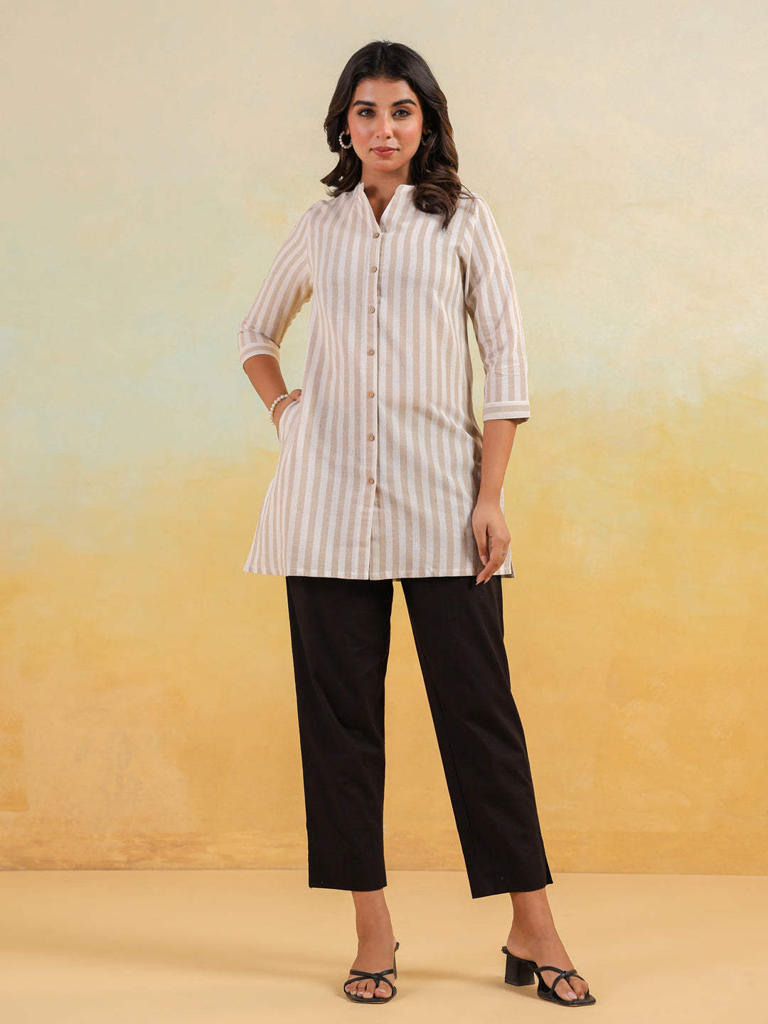 Janasya Light Cotton Striped Straight Kurta - Distacart