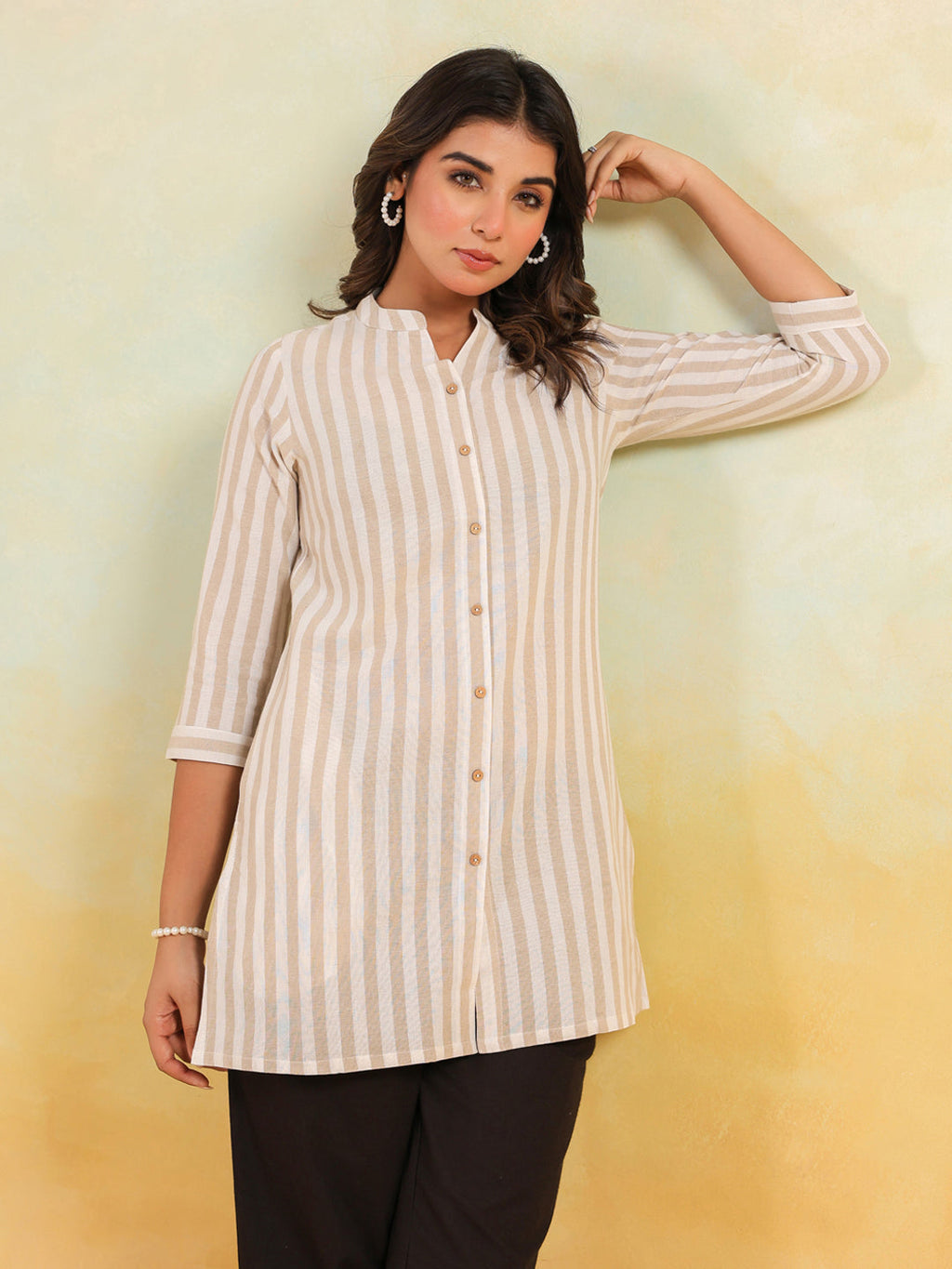 Janasya Light Cotton Striped Straight Kurta - Distacart