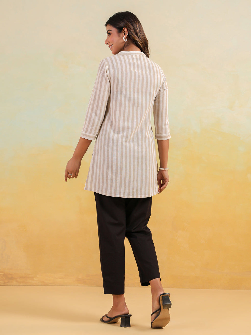 Janasya Light Cotton Striped Straight Kurta - Distacart