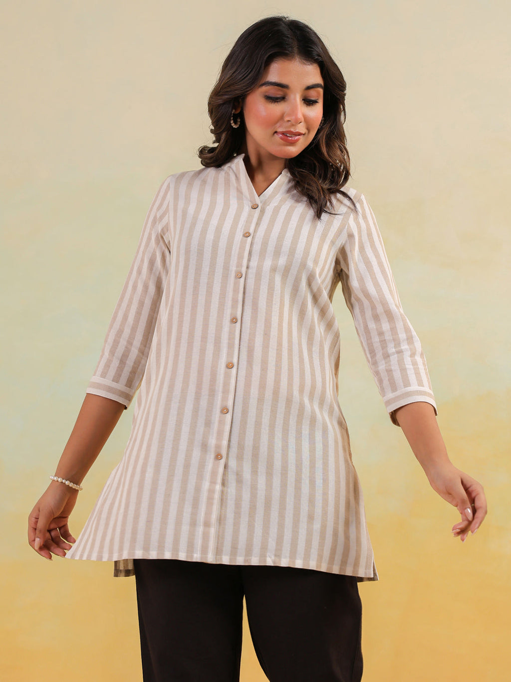 Janasya Light Cotton Striped Straight Kurta - Distacart