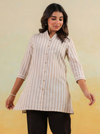 Janasya Light Cotton Striped Straight Kurta - Distacart