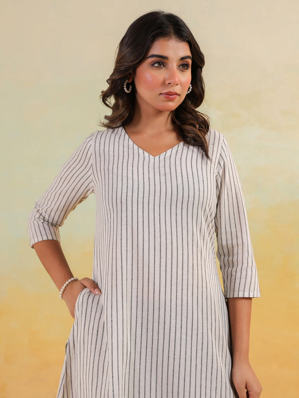 Janasya Light Cotton Striped Straight Kurta - Distacart