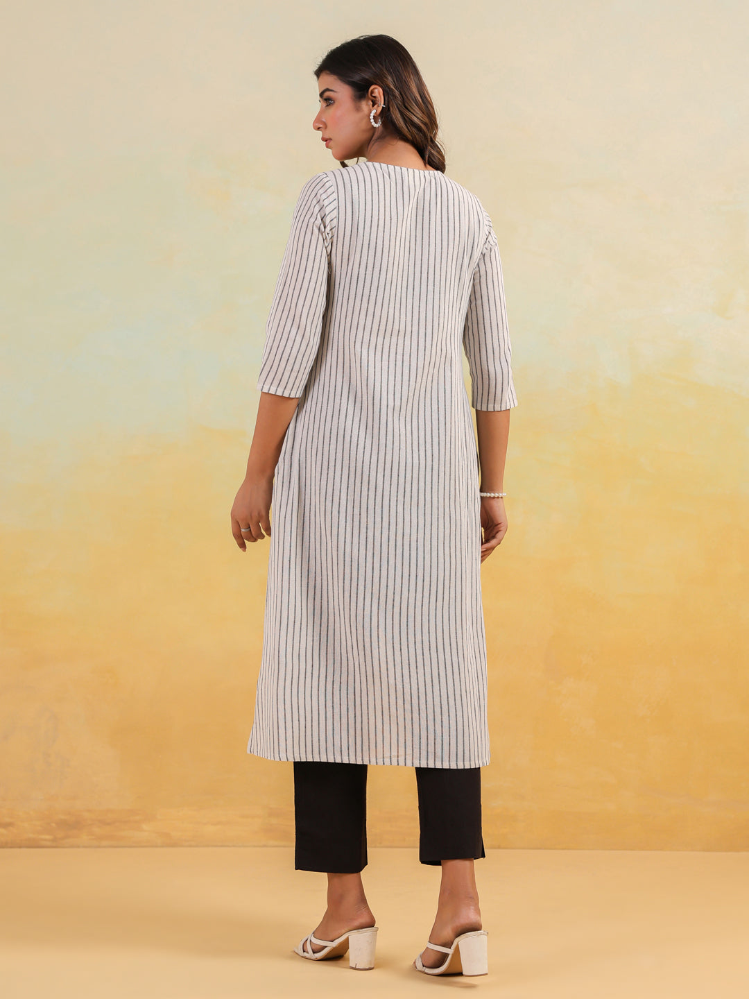 Janasya Light Cotton Striped Straight Kurta - Distacart