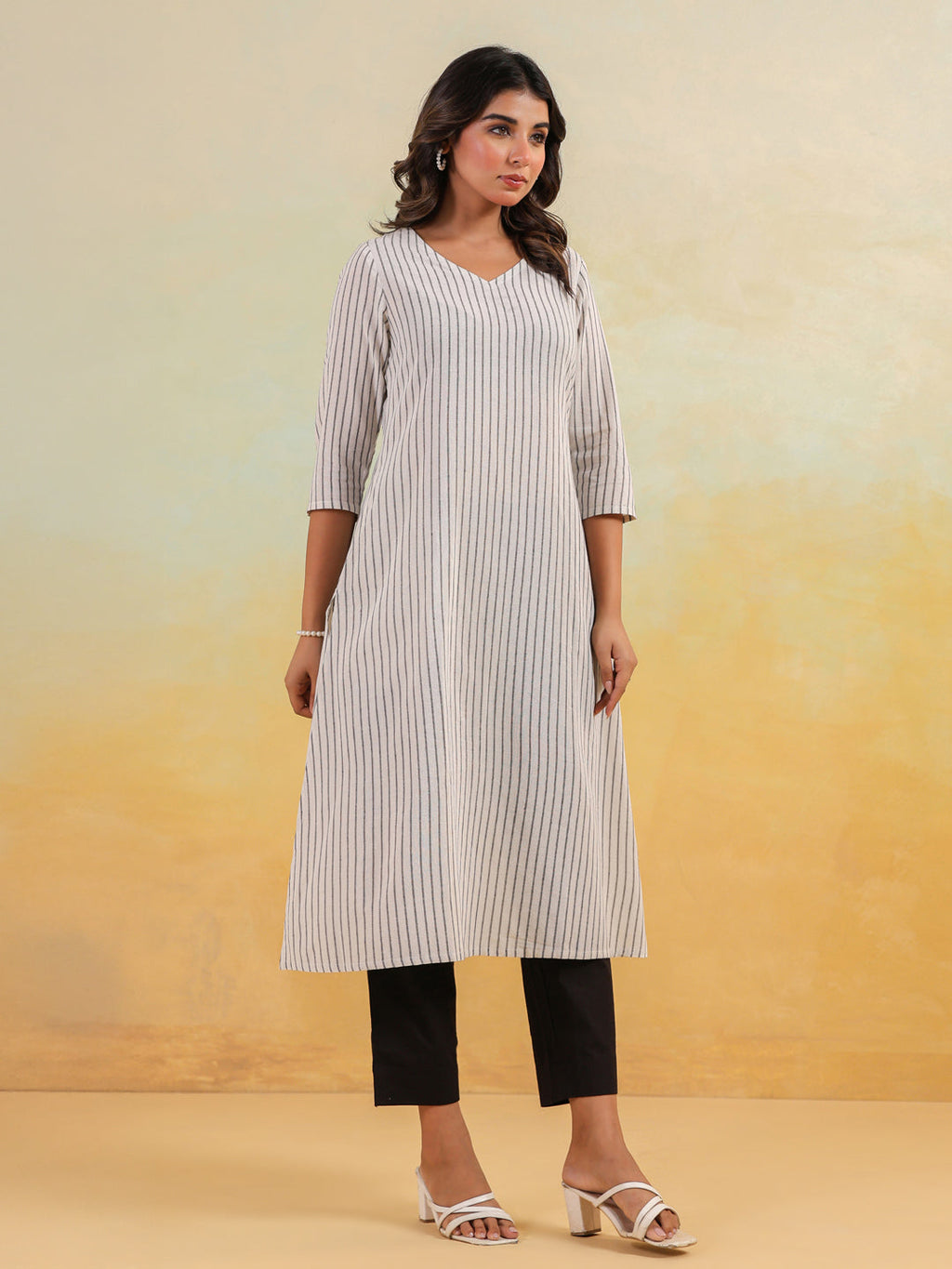 Janasya Light Cotton Striped Straight Kurta - Distacart