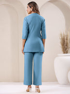 Janasya Light Blue Cotton Solid Pant - Distacart