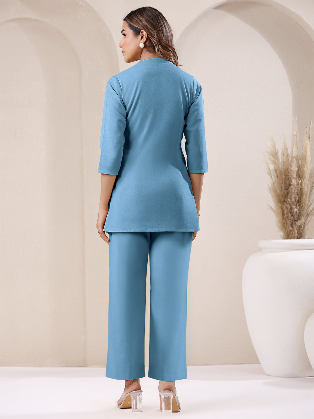 Janasya Light Blue Cotton Solid Pant - Distacart