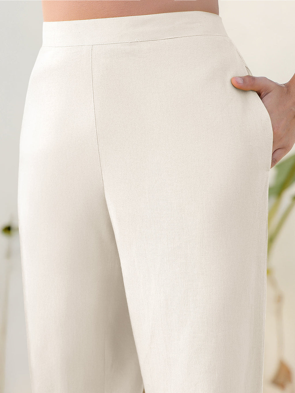 Janasya Off White Cotton Solid Pant - Distacart