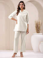 Janasya Off White Cotton Solid Pant - Distacart