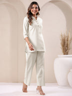 Janasya Off White Cotton Solid Pant - Distacart
