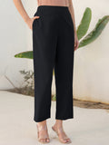 Janasya Black Cotton Solid Pant - Distacart
