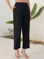 Janasya Black Cotton Solid Pant - Distacart