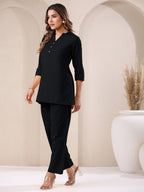 Janasya Black Cotton Solid Pant - Distacart