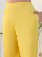 Janasya Yellow Cotton Solid Pant - Distacart