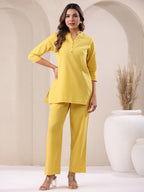 Janasya Yellow Cotton Solid Pant - Distacart