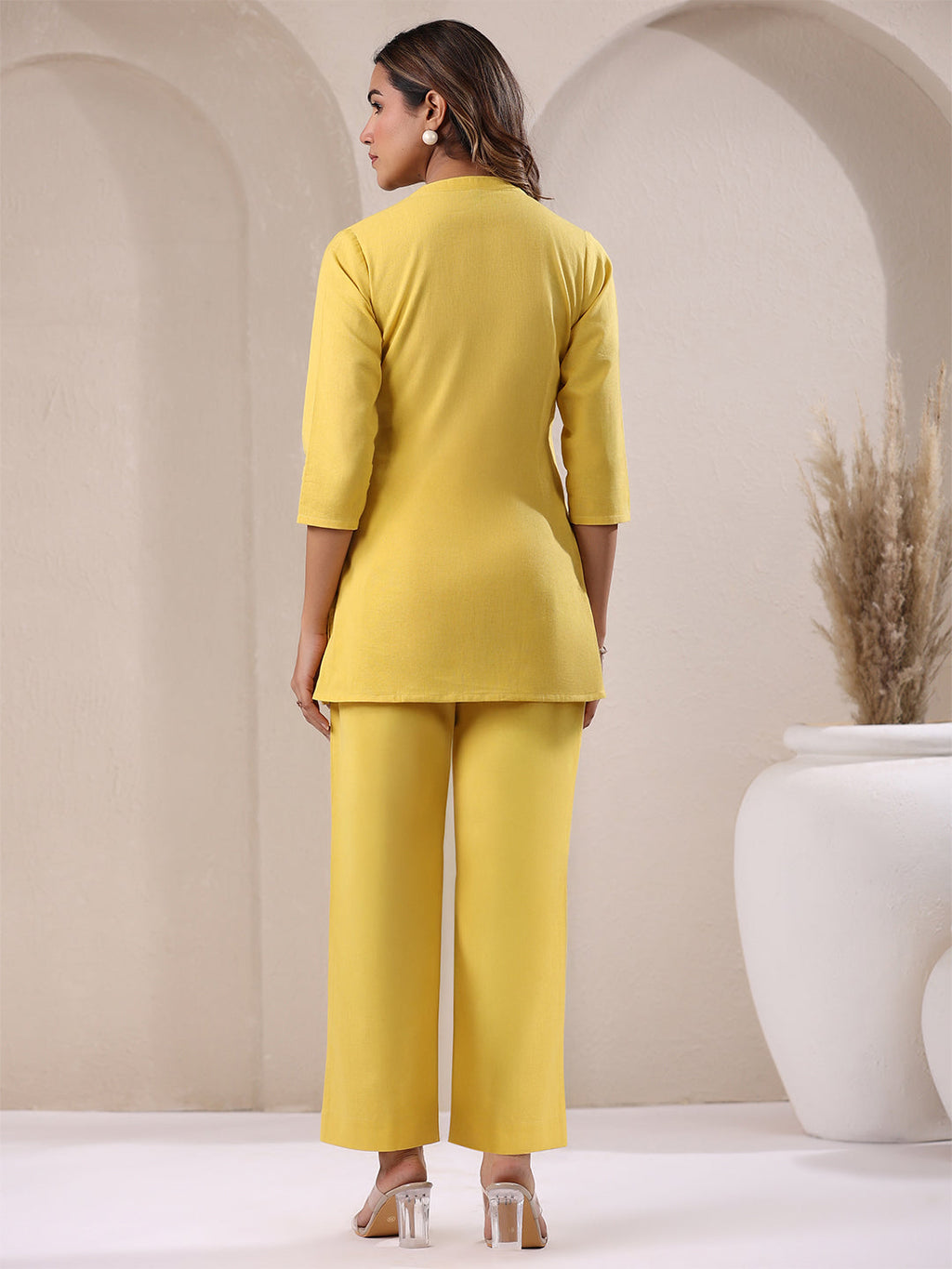 Janasya Yellow Cotton Solid Pant - Distacart