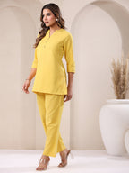 Janasya Yellow Cotton Solid Pant - Distacart
