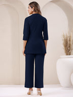 Janasya Navy Blue Cotton Solid Pant - Distacart