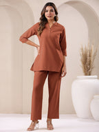 Janasya Rust Cotton Solid Pant - Distacart