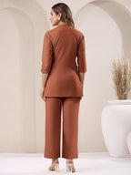 Janasya Rust Cotton Solid Pant - Distacart