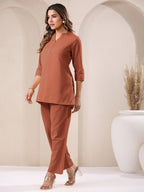 Janasya Rust Cotton Solid Pant - Distacart