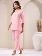 Janasya Pink Cotton Solid Pant - Distacart