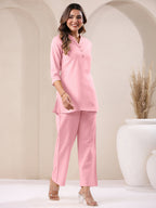 Janasya Pink Cotton Solid Pant - Distacart