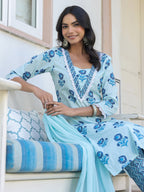 Janasya Light Cotton Floral Straight Kurta Set