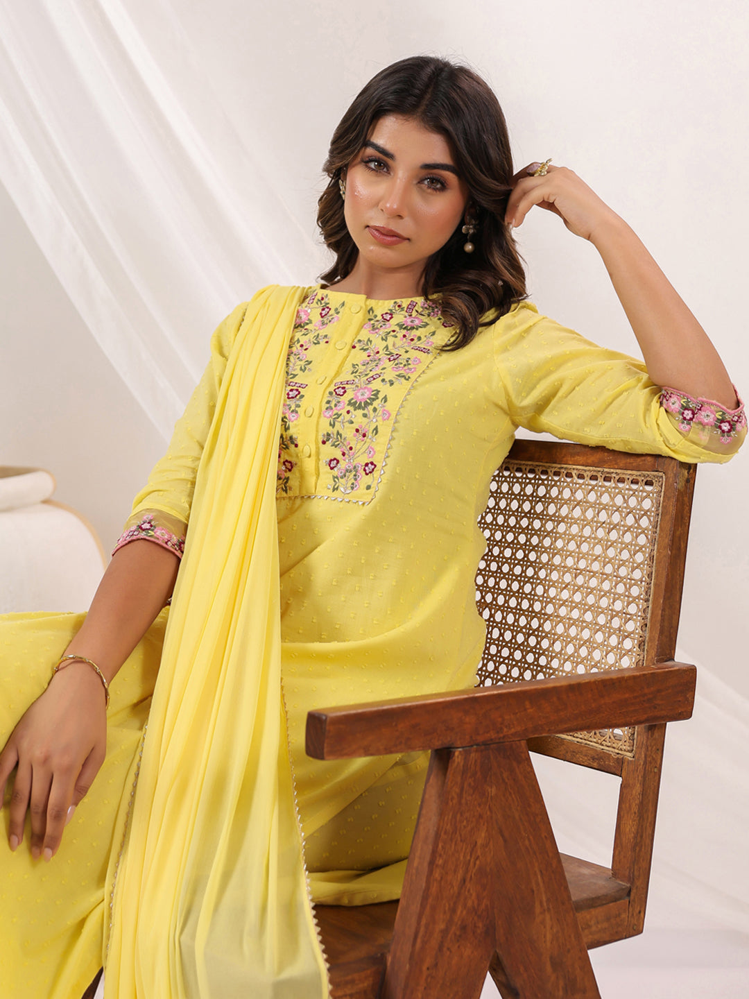 Janasya Light Dobby Cotton Embroidered Straight Kurta Set - Distacart